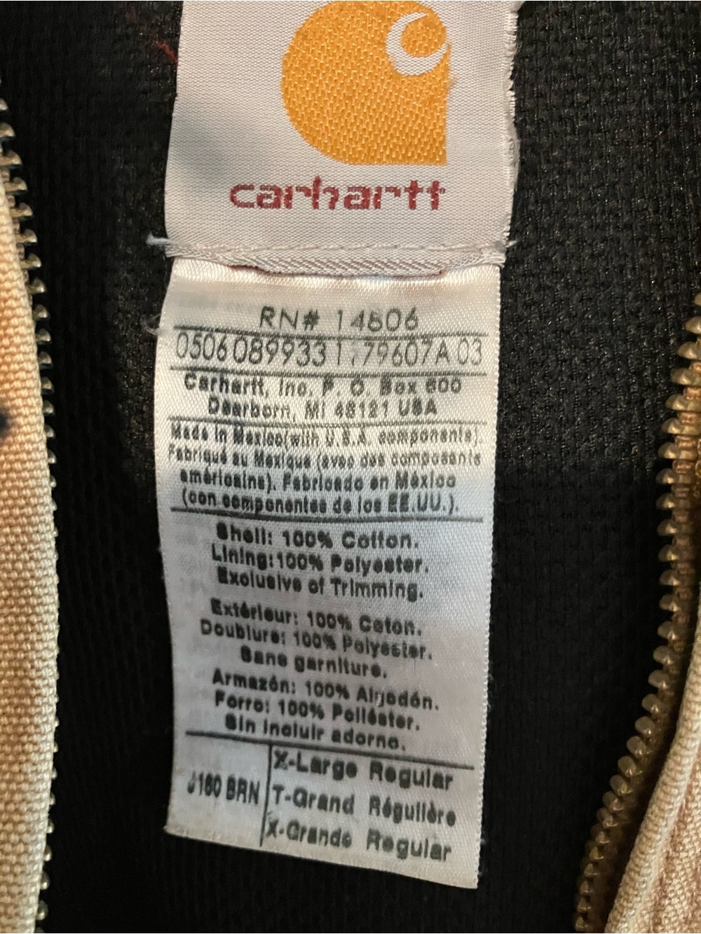 Vtg Carhartt Jacket Mens XL Brown Distressed Canvas Full Zip J160 BRN *Read Desc - Picture 3 of 3